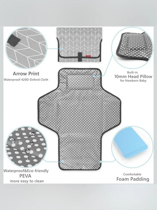 Babebay Portable Foldable Baby Diaper Changing Pad Grey - Picture 3 of 4